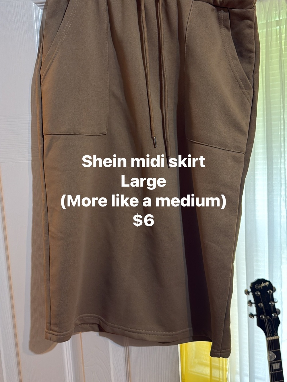 SHEIN Brown Drawstring Midi Skirt with Pockets